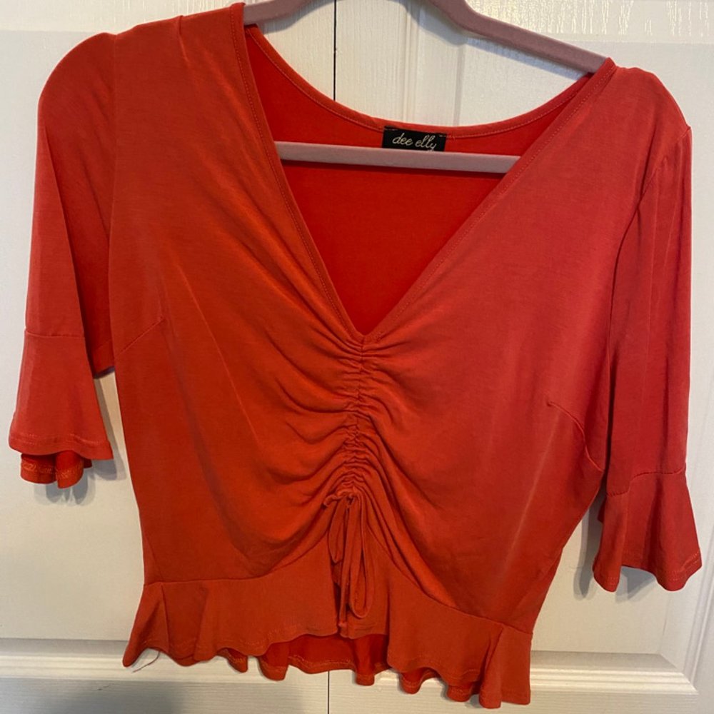 Burnt orange ruched blouse